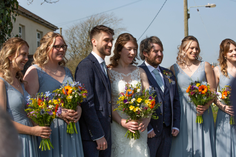 Jess and Ciaran with the best man and bridesmaids