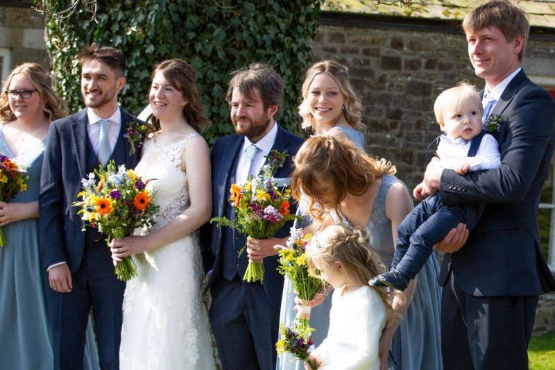 Jess and Ciaran with the best man and bridesmaids, plus Sophie a
