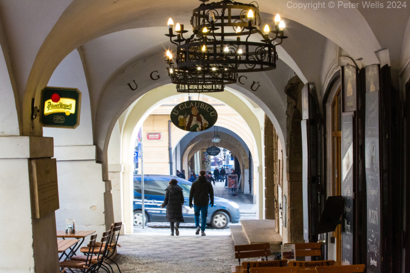 Bars on a covered walkway